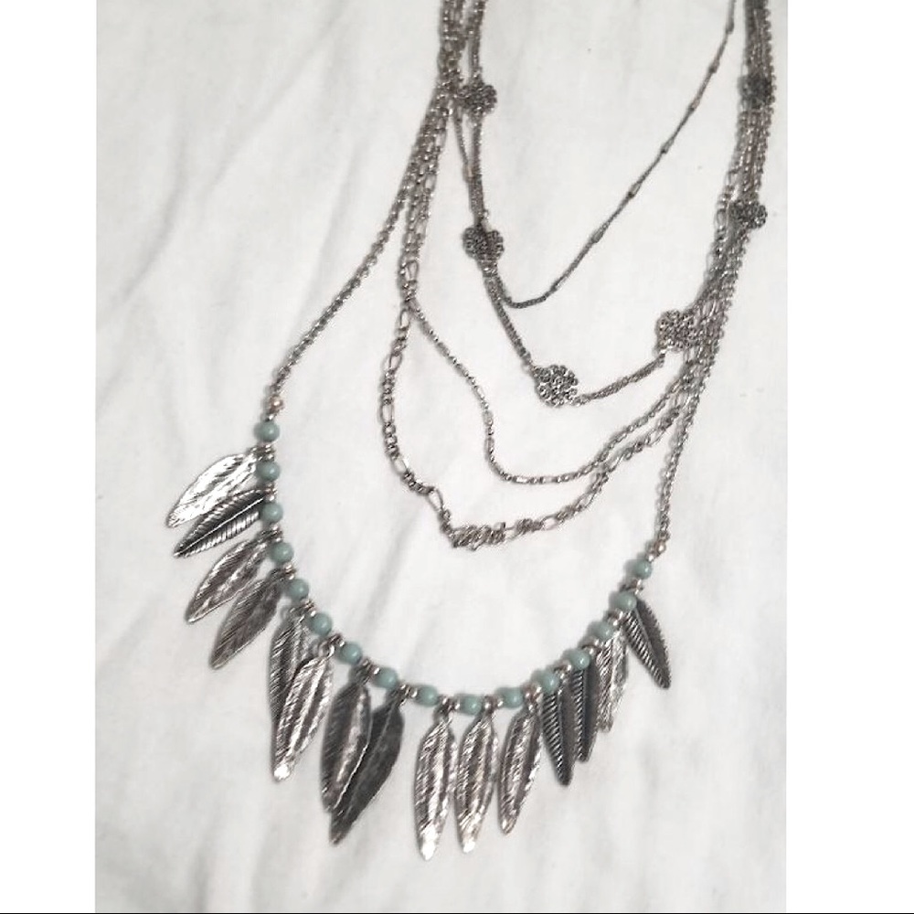 Light Blue & Silver Native Leaf Necklace